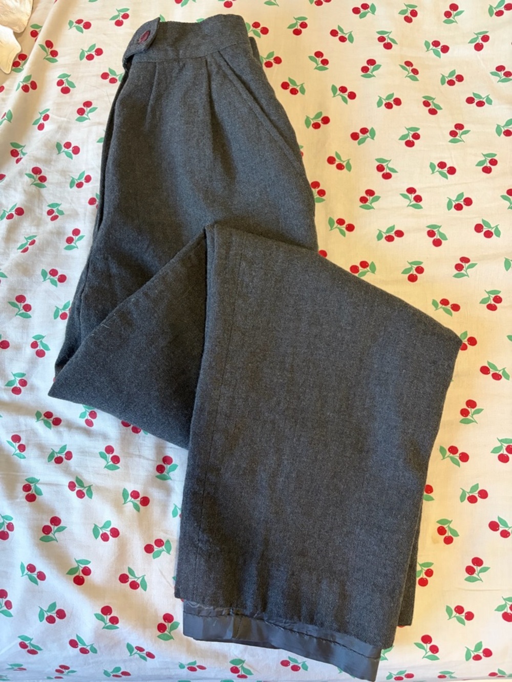 Vintage Charcoal Wide-Leg Wool Trousers
